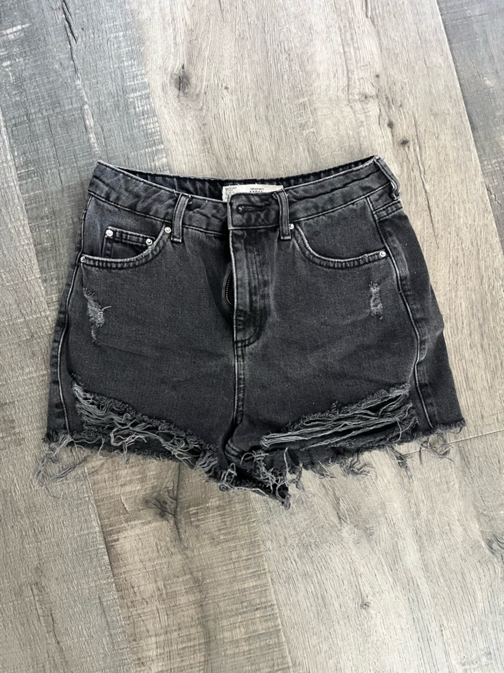 Topshop Moto MOM Black Distressed High-Waist Denim Shorts